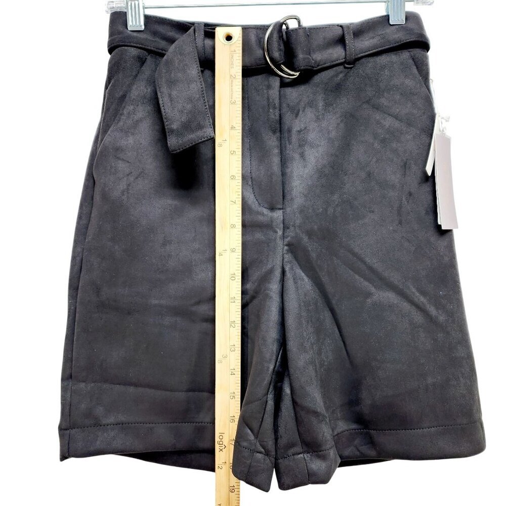 Women's NWT Faux Suede Shorts size S Solid Black Midi Extreme High Rise - Picture 4 of 9